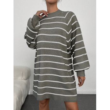 SHEIN Robe-pull En Tricot Rayé À Manches Lanternes Pour Femmes - 27947800