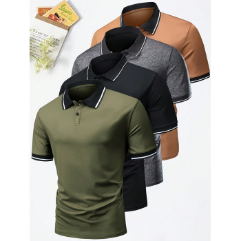 4 Pièces Polo À Manches Courtes Pour Hommes, Coupe Régulière, Résistant Aux Rides, Chemise D'affaires Décontractée À Col Rabattu Pour L'été - 29921608