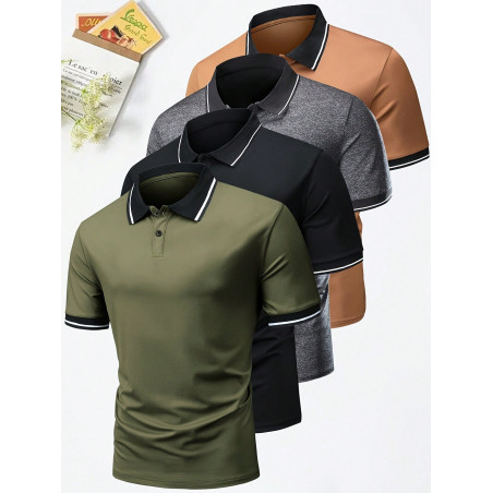 4 Pièces Polo À Manches Courtes Pour Hommes, Coupe Régulière, Résistant Aux Rides, Chemise D'affaires Décontractée À Col Rabattu Pour L'été - 29921608