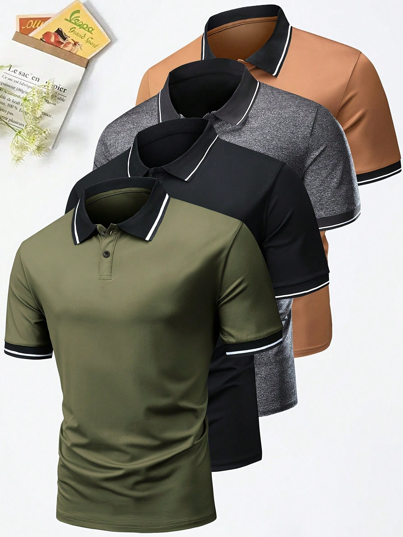 4 Pièces Polo À Manches Courtes Pour Hommes, Coupe Régulière, Résistant Aux Rides, Chemise D'affaires Décontractée À Col Rabattu Pour L'été - 29921608