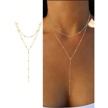 1pc Le Collier De Clavicule À Perles À Franges Présente Une Encolure À Plusieurs Couches Et Longue Avec Un Style Minimaliste Et Géométrique - 31094612