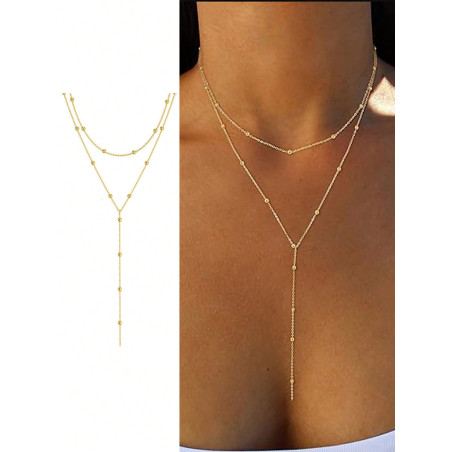 1pc Le Collier De Clavicule À Perles À Franges Présente Une Encolure À Plusieurs Couches Et Longue Avec Un Style Minimaliste Et Géométrique - 31094612