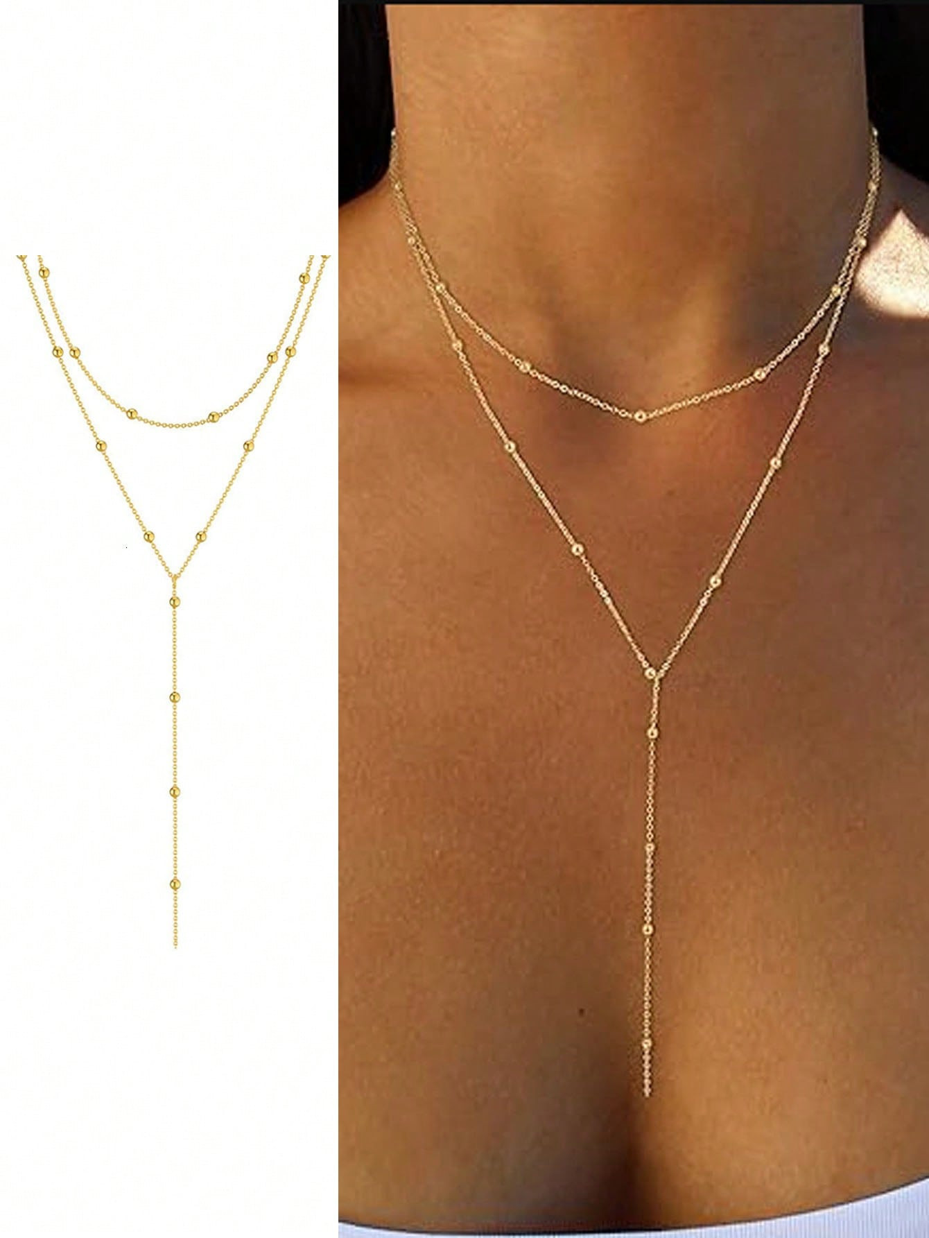 1pc Le Collier De Clavicule À Perles À Franges Présente Une Encolure À Plusieurs Couches Et Longue Avec Un Style Minimaliste Et Géométrique - 31094612