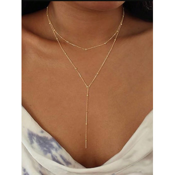 1pc Le Collier De Clavicule À Perles À Franges Présente Une Encolure À Plusieurs Couches Et Longue Avec Un Style Minimaliste Et Géométrique - 31094612