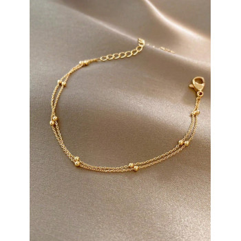 1 pièce Bracelet de cheville à double couche de perles de bonne chance de couleur or pour femmes, à la fois à la mode, luxueux et polyvalent, convient pour être porté sur la plage, la vie quotidienne et d'autres occasions - 31476961