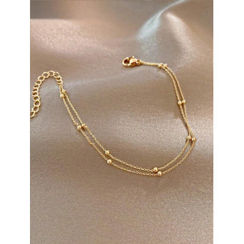 1 pièce Bracelet de cheville à double couche de perles de bonne chance de couleur or pour femmes, à la fois à la mode, luxueux et polyvalent, convient pour être porté sur la plage, la vie quotidienne et d'autres occasions - 31476961