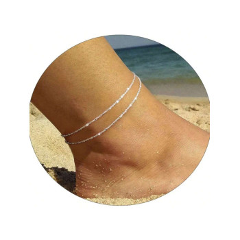 Bracelets de cheville dorés / argentés pour femmes, bracelets de cheville en or 14 carats étanches avec perles de cœur de chaîne de chevrons avec strass, bracelets de cheville en couches pour femmes, cadeau de bijoux en or - 38105222