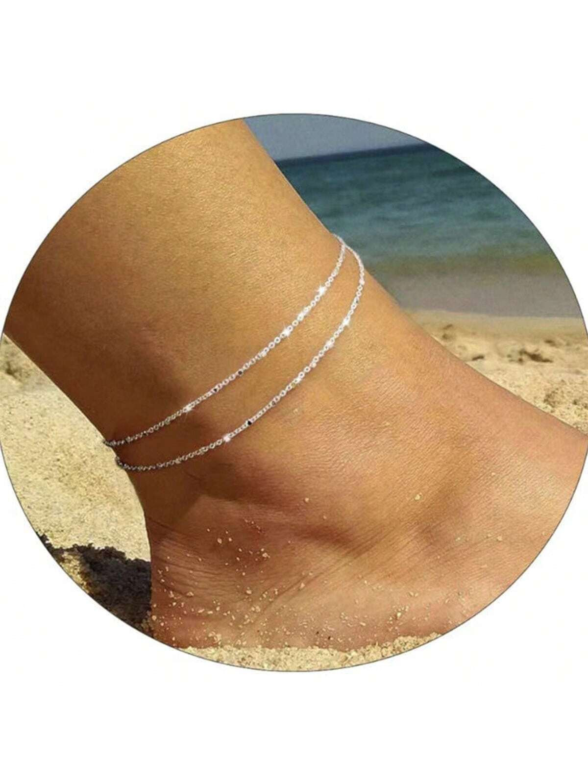 Bracelets de cheville dorés / argentés pour femmes, bracelets de cheville en or 14 carats étanches avec perles de cœur de chaîne de chevrons avec strass, bracelets de cheville en couches pour femmes, cadeau de bijoux en or - 38105222