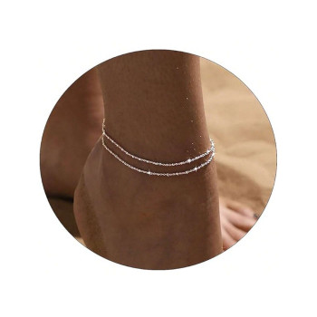 Bracelets de cheville dorés / argentés pour femmes, bracelets de cheville en or 14 carats étanches avec perles de cœur de chaîne de chevrons avec strass, bracelets de cheville en couches pour femmes, cadeau de bijoux en or - 38105222