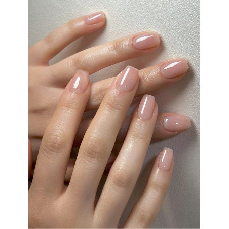 24 pièces Ongles artificiels courts carrés nude avec paillettes graduelles et couverture complète, adaptés pour un port quotidien pour femmes et filles pour améliorer l'apparence, fournitures d'ongles nécessaires - 21902782