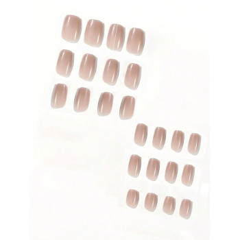 24 pièces Ongles artificiels courts carrés nude avec paillettes graduelles et couverture complète, adaptés pour un port quotidien pour femmes et filles pour améliorer l'apparence, fournitures d'ongles nécessaires - 21902782