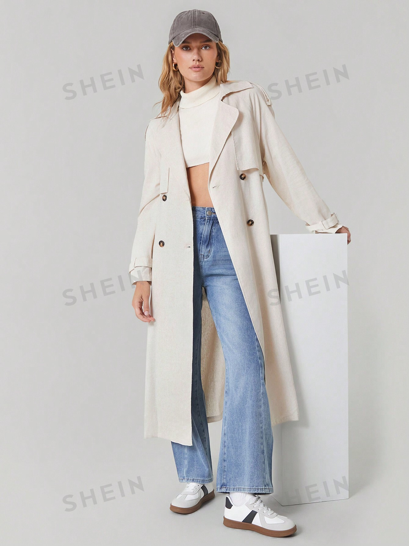 SHEIN EZwear Manteau de trench abricot pour femme, pardessus pour les affaires et les trajets quotidiens - 38051827