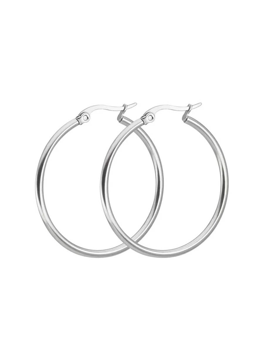 1 paire Classique En Acier Inoxydable Créoles , Européen & Américain Style , Exagéré Design , large Acier Au Titane Cercle Boucles D'oreilles , Argent Couleur , Pour Femme Mode Accessoire - 20962876