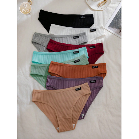 9 pièces Culottes triangulaires multicolores imprimées de lettres douces pour femmes, sous-vêtements pour femmes - 34749191