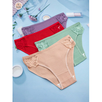 4 pièces Culottes en triangle respirantes en coton dentelle - 35166703