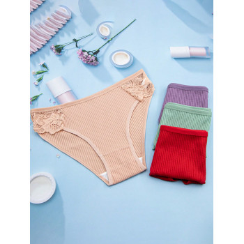 4 pièces Culottes en triangle respirantes en coton dentelle - 35166703