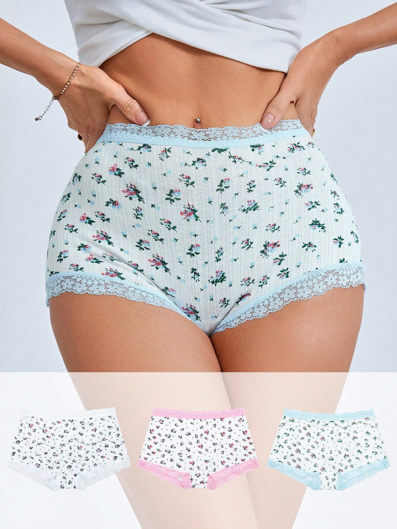 SHEIN Culottes à fleurs Ditsy avec garniture en dentelle pour femmes - 36608377