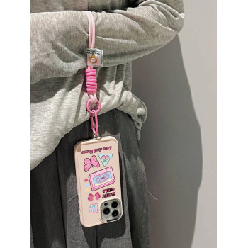 Avec charm de téléphone 1 pièce Housse arrière en métal rose mat doux avec protection de caméra et boutons électroplaqués & un cordon en nylon compatible avec l'iPhone - 22775963