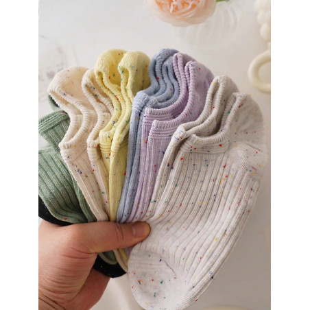 5 paires de chaussettes pour femmes avec bandes de fils à pois, adaptées à toutes les saisons, couleur aléatoire - 36830154