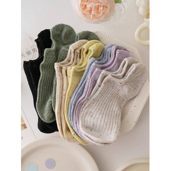 5 paires de chaussettes pour femmes avec bandes de fils à pois, adaptées à toutes les saisons, couleur aléatoire - 36830154