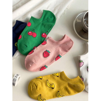 5 Paires/ensemble De Chaussettes De Bateau À Motif De Fruits Pour Femmes, Décontractées Et Polyvalentes - 28539385