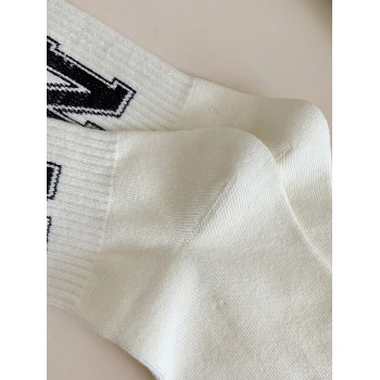 1 Paire Chaussettes De Sport Rétro Blanches À Mi-mollet Avec Impression De Lettres Pour Femmes - 23963562