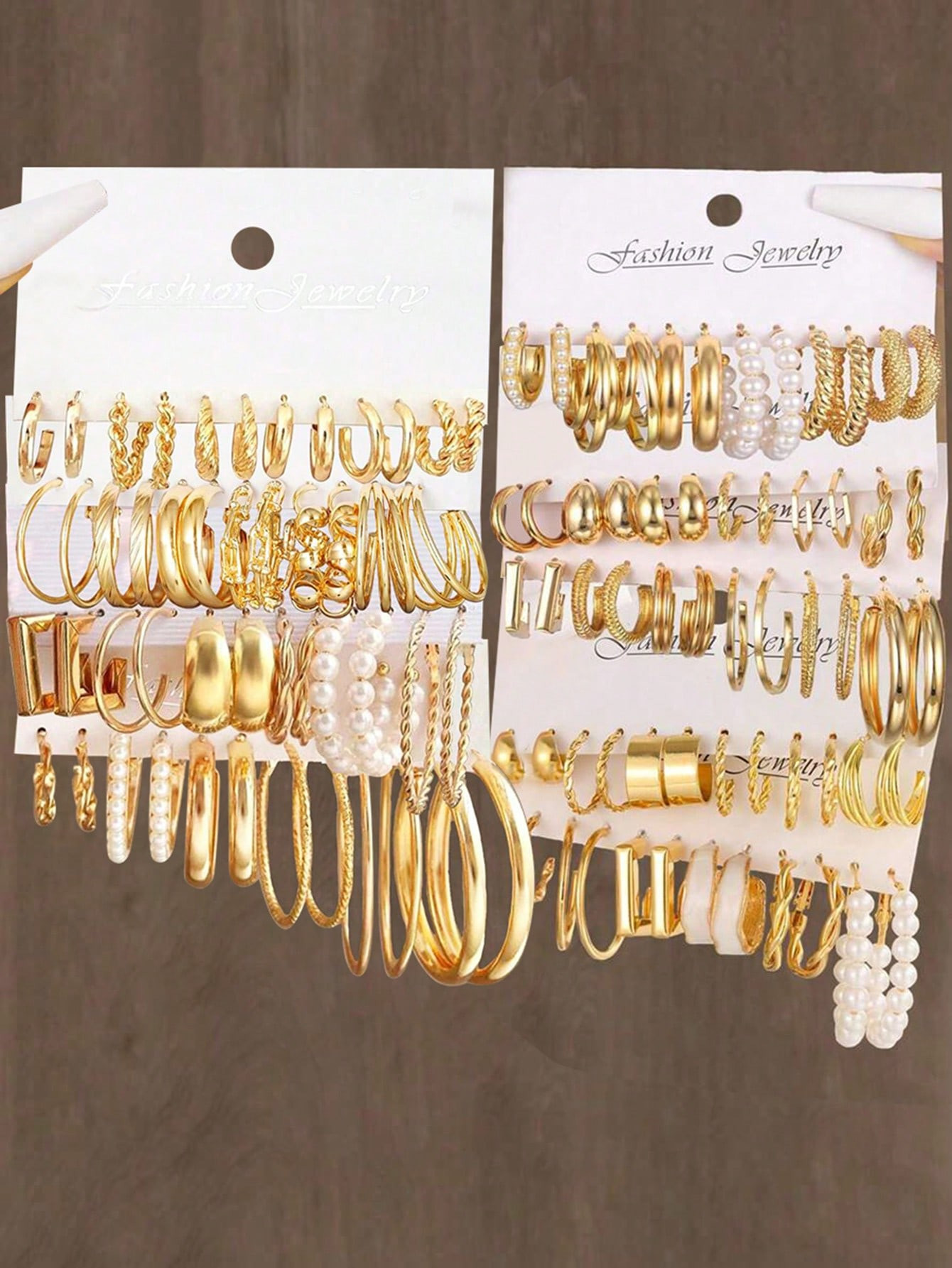 Lot de 12/24/36 pièces Boucles d'oreilles géométriques en métal avec faux perles pour femmes, idéal pour les vacances, les rendez-vous, le port quotidien et en cadeau de Noël - 40495388