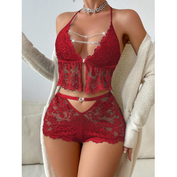 Ensemble De Lingerie Transparente En Dentelle Détaillée De Chaîne Pour Femme - 29160232