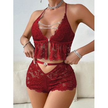 Ensemble De Lingerie Transparente En Dentelle Détaillée De Chaîne Pour Femme - 29160232