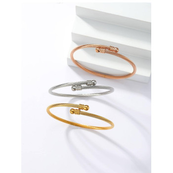 3 Pièces Bracelets Ouverts Tordus En Acier Inoxydable Au Style Européen Et Américain Vintage, Cadeau Pour Les Vacances - 15960721