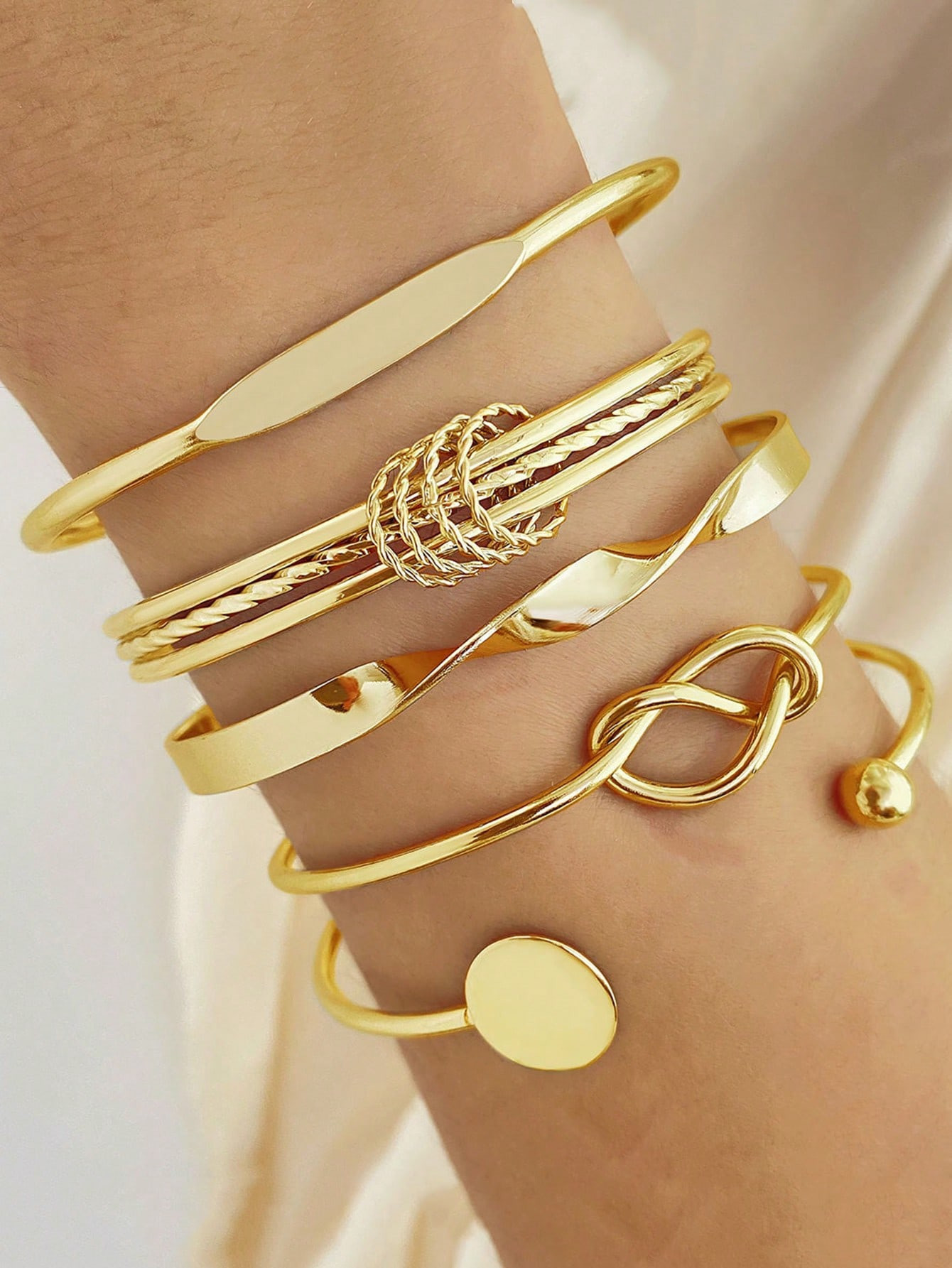 5 pièces Ensemble de bracelets larges en alliage vintage de personnalité exagérée asymétrique - 35692239