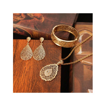 1 pièce set Ensemble de bijoux pour femmes comprenant 1 pièce paire de boucles d'oreilles, 1 pièce bracelet et 1 pièce pendentif de collier, plaqué or, adapté pour les mariées - 28086315