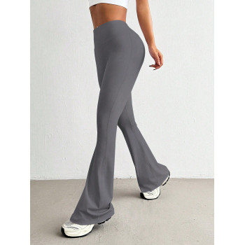 SHEIN Sport Easify Pantalon de yoga sans couture taille haute pour femmes, legging de sport ajusté, effet fessier pêche, coupe évasée - 40225703