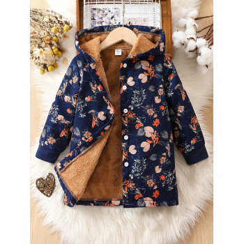 SHEIN Jeune Fille Manteau À Capuche Imprimé Floral À Doublure Thermique - 21909146