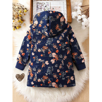 SHEIN Jeune Fille Manteau À Capuche Imprimé Floral À Doublure Thermique - 21909146