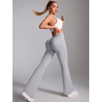 Daily&Casual Pantalon de sport gris unicolore et simple pour femme, vêtements de gym - 37575831