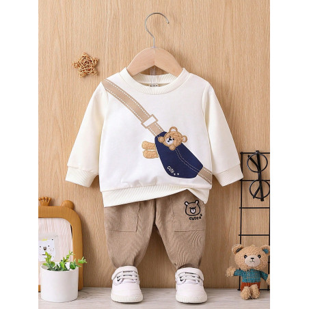 Bébé Garçon Imprimé Ours Sweat-shirt & Avec Poches Pantalon - 19046763