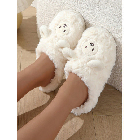 Chaussons Mignons En Forme De Mouton Pour Femmes, Filles, Couples, Antidérapants, Chauds, Douillets, Parfait Pour L'automne Et L'hiver - 20890217