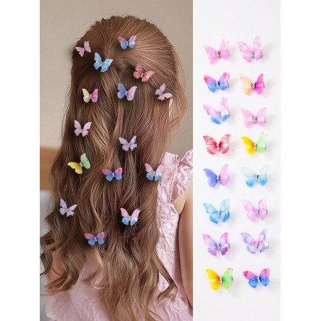 20 pièces Ailes en maille double couche en couleur aléatoire pour filles, mini clips de cheveux de princesse papillon dégradé, convient pour un usage quotidien - 37674240