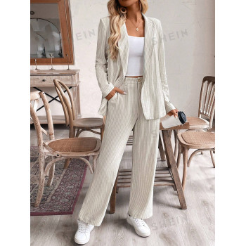 SHEIN Frenchy Costume femme avec blazer rayé simple à manches longues et pantalon long - 38321865