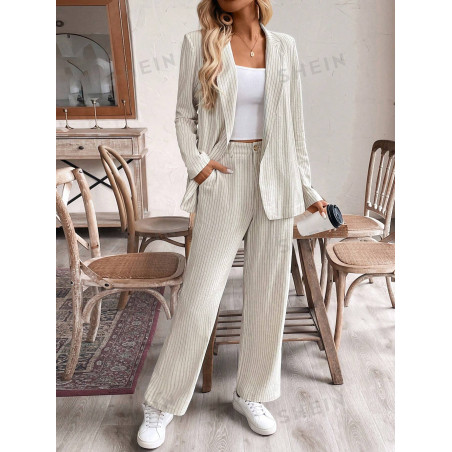 SHEIN Frenchy Costume femme avec blazer rayé simple à manches longues et pantalon long - 38321865