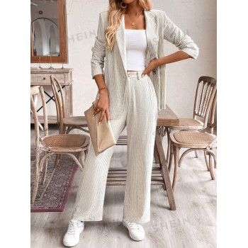 SHEIN Frenchy Costume femme avec blazer rayé simple à manches longues et pantalon long - 38321865