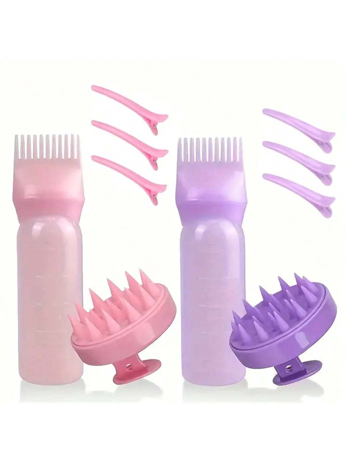 Ensemble de 5 pièces Brosse de massage du cuir chevelu, bouteille d'applicateur de couleur de cheveux avec peigne, clips de coiffure, convient à tous types de cheveux Brosse à cheveux - 31341799