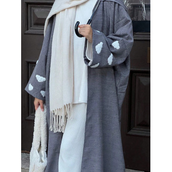 1 pièce Cardigang long abaya arabe avec broderie de nuage à la mode pour femmes, convient pour les rassemblements quotidiens - 34850695