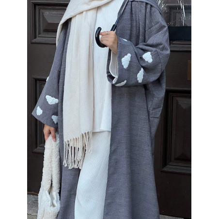 1 pièce Cardigang long abaya arabe avec broderie de nuage à la mode pour femmes, convient pour les rassemblements quotidiens - 34850695