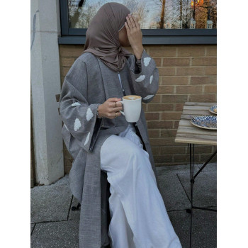 1 pièce Cardigang long abaya arabe avec broderie de nuage à la mode pour femmes, convient pour les rassemblements quotidiens - 34850695