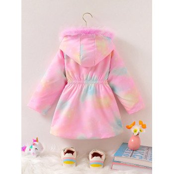 SHEIN Genkimix Kids Veste d'hiver rembourrée à capuche pour fille, décontractée, mignonne, imprimé licorne arc-en-ciel, coupe ample, chaude, doublée en polaire - 39521308