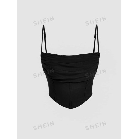 SHEIN MOD Haut D'été Solide À Ourlet Asymétrique Froncé Noir - 12688949