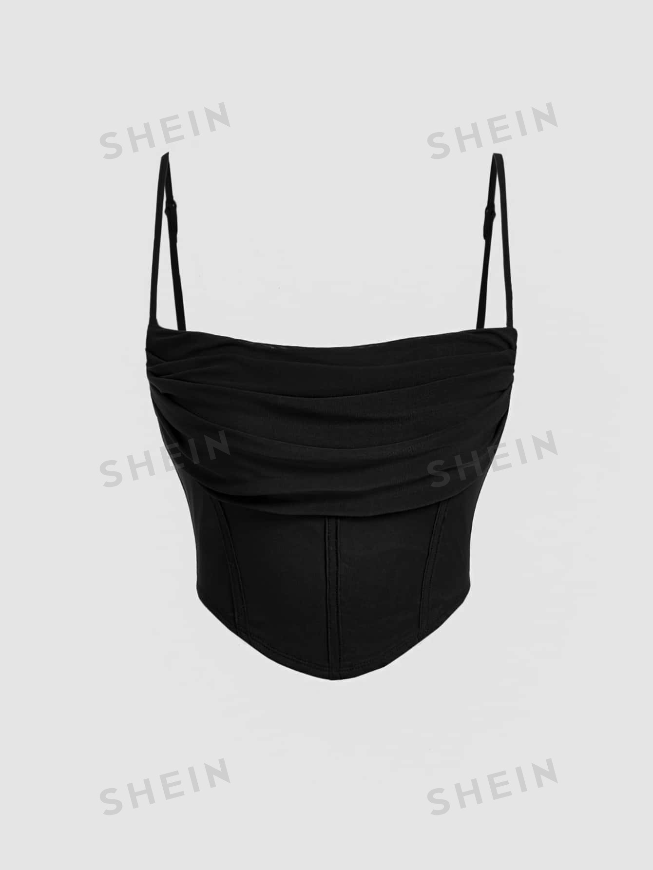 SHEIN MOD Haut D'été Solide À Ourlet Asymétrique Froncé Noir - 12688949