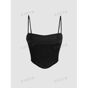 SHEIN MOD Haut D'été Solide À Ourlet Asymétrique Froncé Noir - 12688949